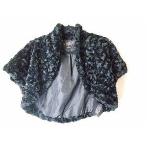 Jessica Howard Evenings Sz XL Black Faux Fur Shrug Wrap Crop Jacket Black w Slee